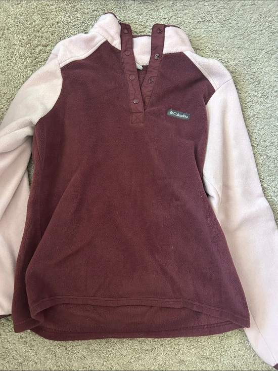 Columbia Tops - Columbia Maroon and Light Pink Women’s Fleece Pullover - large